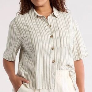 Sanctuary Beige and Green Striped Button-Down Shirt